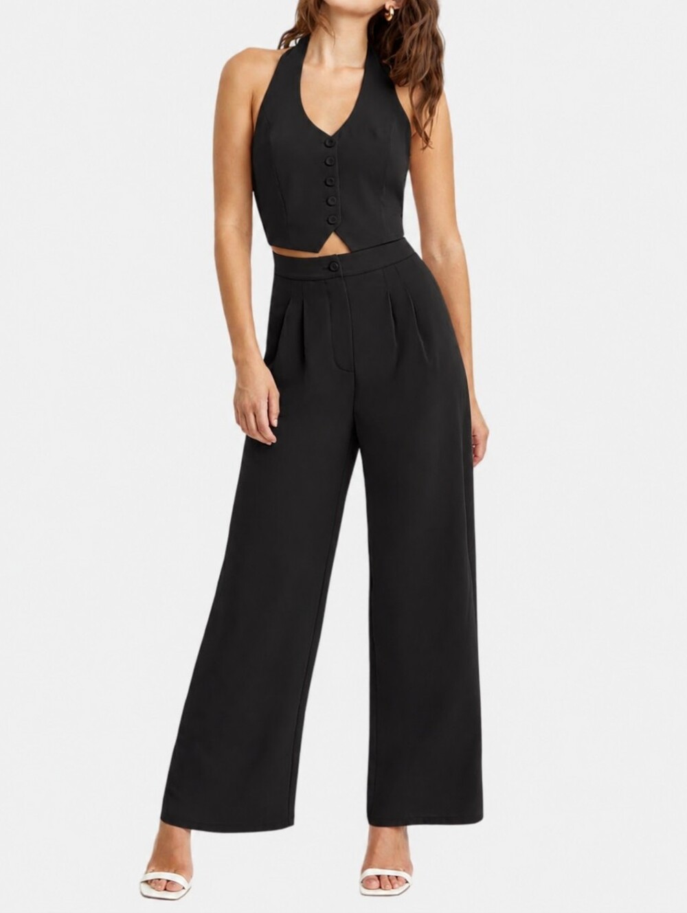 High-Waist Wide-Leg Jumpsuit Black - Medium
